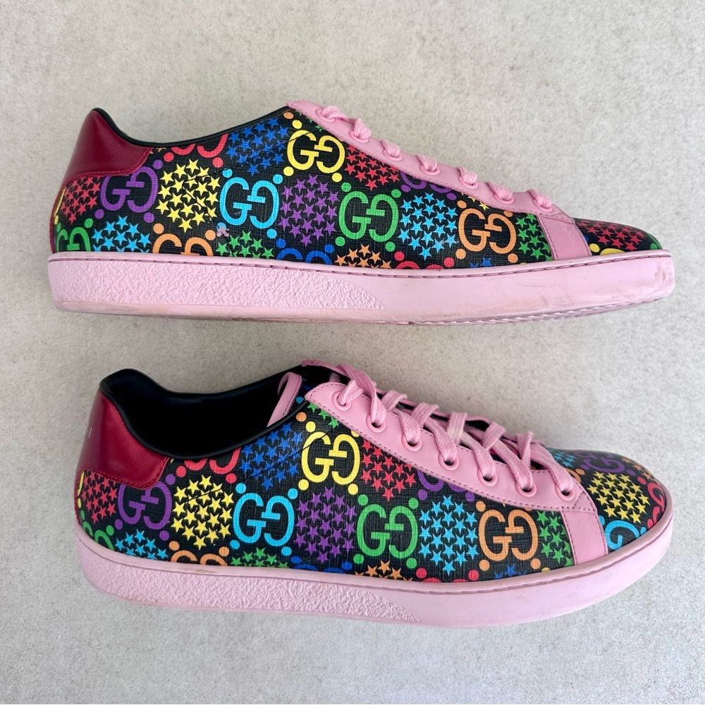 Gucci GG Supreme Monogram Psychedelic Ace Sneakers Multicolor Sugar Pink EU 39.5 - Picture 5 of 9